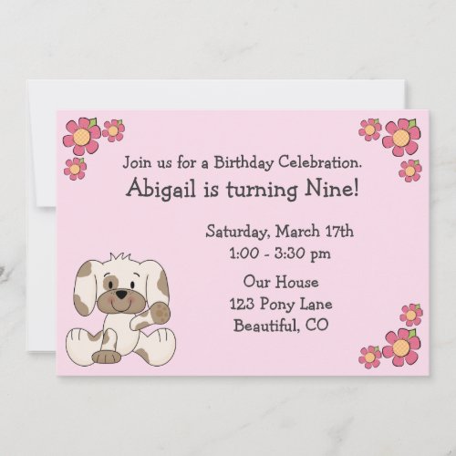 Puppy Dog Birthday Invitations for Girls