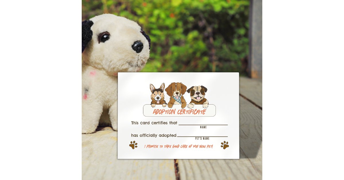 Puppy Dog Birthday Party Adoption Certificate Card | Zazzle
