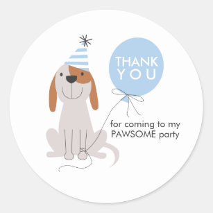 Puppy Dog Birthday Party Blue Favor Tags Sticker