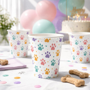 Puppy Dog Birthday Party Colorful Paw Print Paper Cups