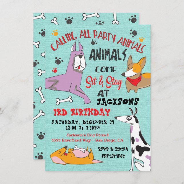 Puppy Dog Birthday party invitation (Front/Back)