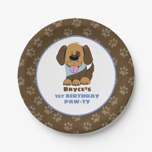 Puppy Dog Birthday Party Paper Plates (Front)