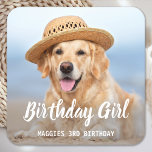 Puppy Dog Birthday Party Personalized Pet Photo Square Paper Coaster<br><div class="desc">Birthday Girl! Add the finishing touch to your puppy or dog birthday party with this simple pet photo birthday boy design dog birthday party coasters. Add your pup's favorite photo and personalize with name, birthday number. Change to Birthday Boy of a boy pup. Visit our collection for matching pet birthday...</div>