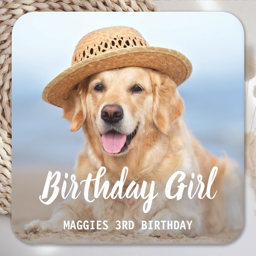 Puppy Dog Birthday Party Personalized Pet Photo Square Paper Coaster