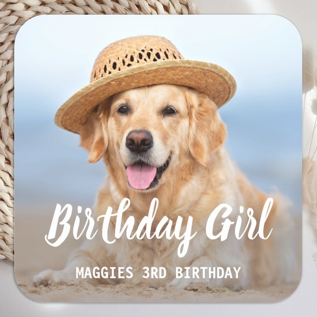 Puppy Dog Birthday Party Personalized Pet Photo Square Sticker (Creator Uploaded)