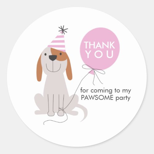 Puppy Dog Birthday Party Pink Favor Tags Sticker