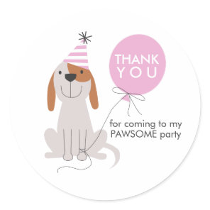 Puppy Dog Birthday Party Pink Favor Tags Sticker