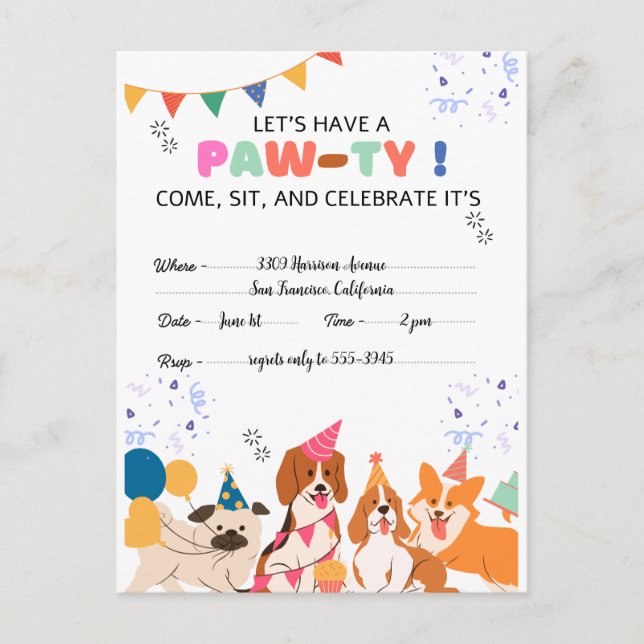 Puppy Dog Birthday Party Puppy Paw-ty Invitations (Front)