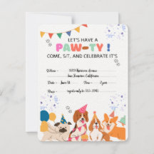 Puppy Dog Birthday Party Puppy Paw-ty Invitations
