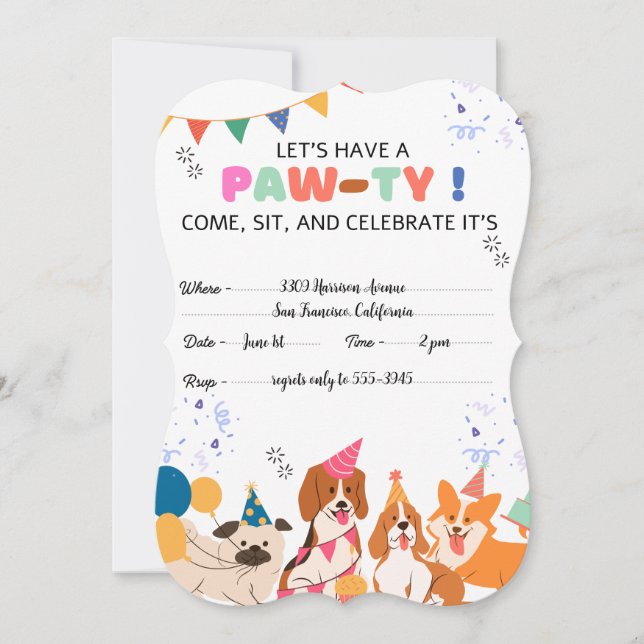 Puppy Dog Birthday Party Puppy Paw-ty Invitations (Front)