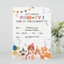 Puppy Dog Birthday Party Puppy Paw-ty Invitations