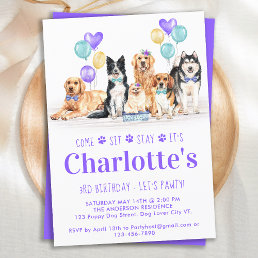 Puppy Dog Birthday Party Purple Girl Invitation