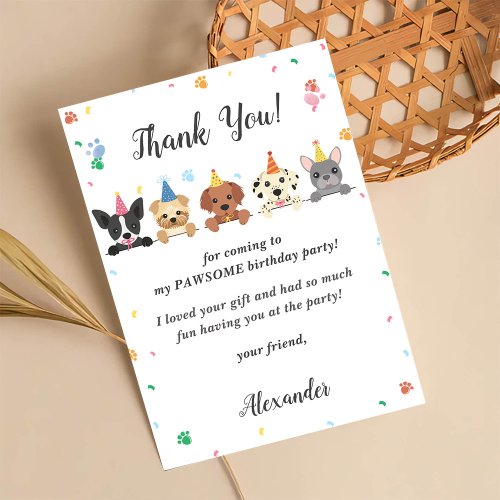 Puppy Dog Birthday Party Thank You Card