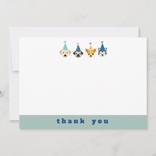 Puppy Dog Birthday Party Thank You Note Card (Front)