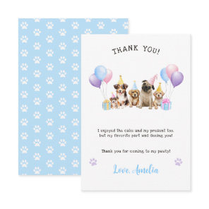 Puppy Dog Birthday Party Watercolor Thank you Card