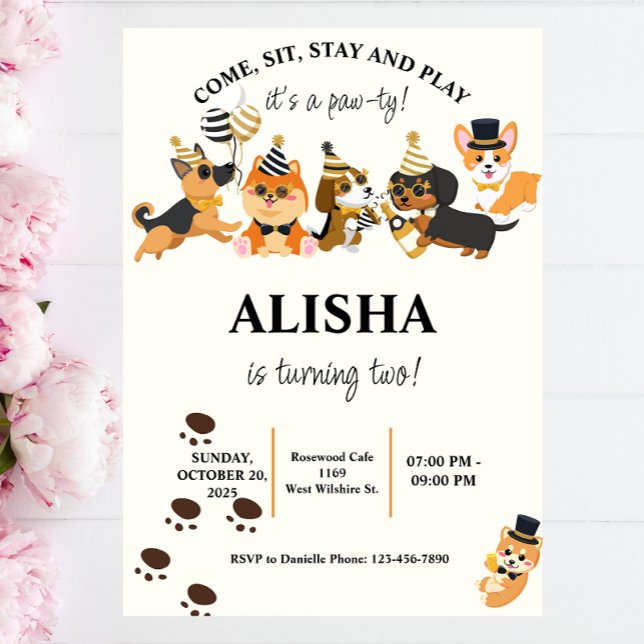 Puppy  Dog Birthday Pawty Birthday Invitation (Creator Uploaded)
