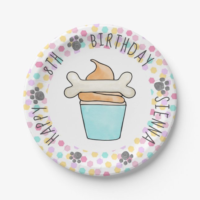 Puppy Dog Birthday Pawty Dessert Cupcake Paper Plates (Front)