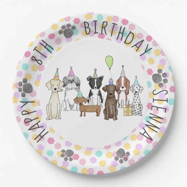 Puppy Dog Birthday Pawty Paper Plates (Front)