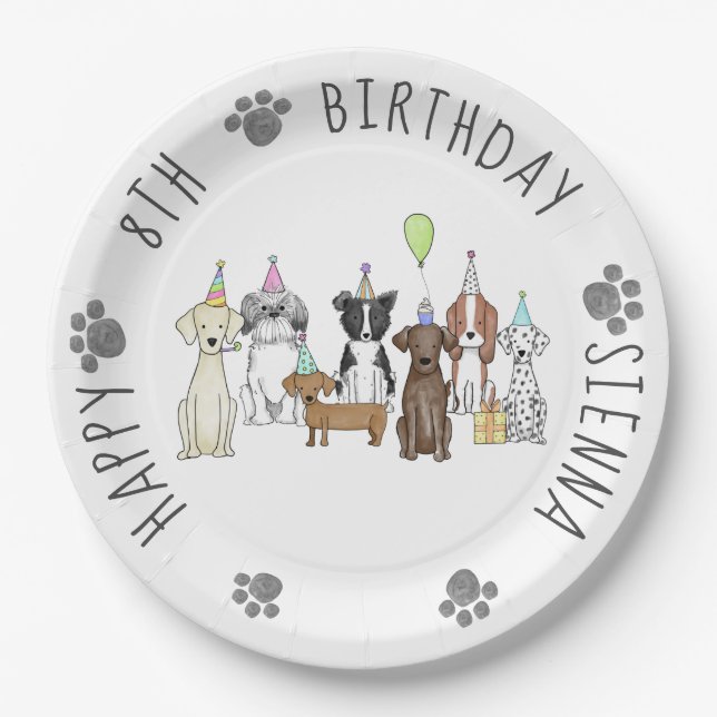 Puppy Dog Birthday Pawty Paper Plates (Front)