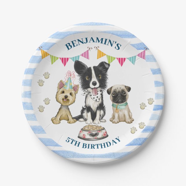 Puppy Dog Birthday Pawty Paper Plates (Front)