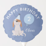 Puppy Dog Blue Balloon Happy Birthday Balloon<br><div class="desc">Cute dog illustration birthday balloon for your child's puppy themed party! There is an illustration of a white and brown dog with a party hat and blue balloon. Your child's age can be printed inside the balloon along with his name. On the top the text says "happy birthday." Customize this...</div>