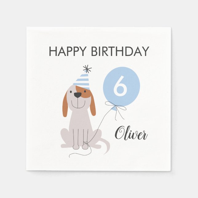 Puppy Dog Blue Birthday Party Napkins (Front)