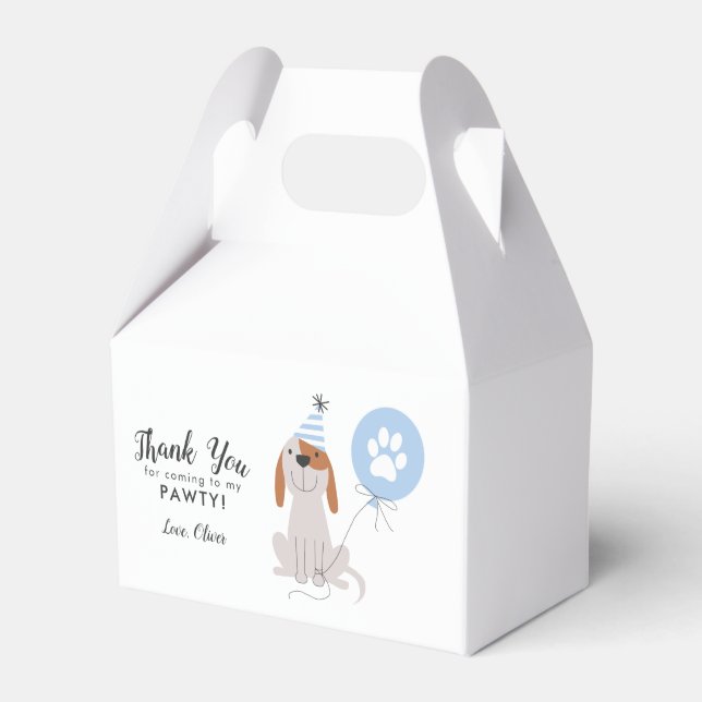 Puppy Dog Blue Thank You Birthday Party Favor Boxes (Front Side)