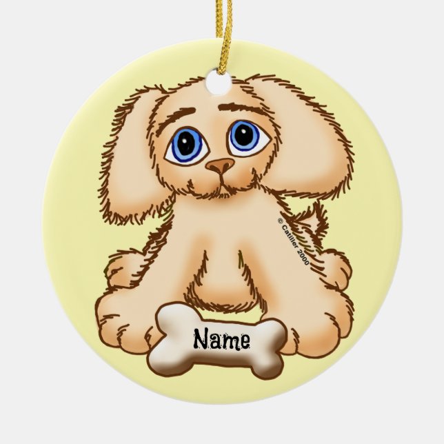 Puppy Dog Bone  Ceramic Ornament (Front)