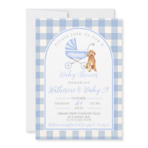 Puppy Dog Boy Baby Shower Gingham Invitation