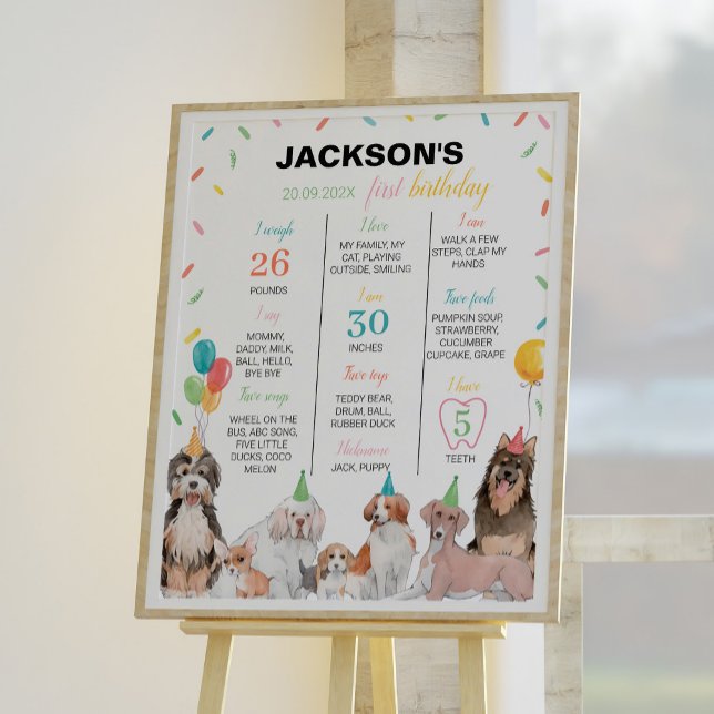 Puppy Dog Boy Birthday Milestone Sign Poster (Creator Uploaded)