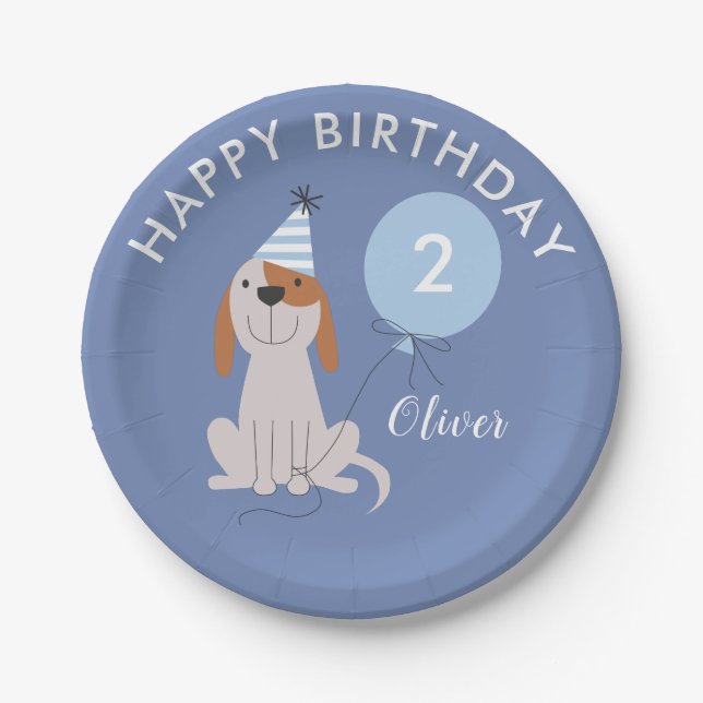 Puppy Dog Boys Birthday Party Paper Plates (Front)