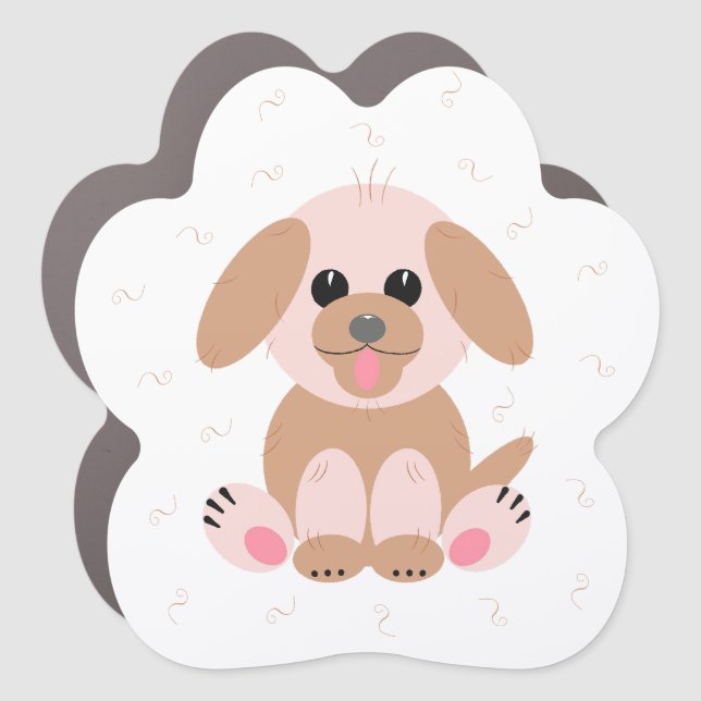 Puppy Dog Cartoon Adorable Personalized Pastel Car Magnet (Front)