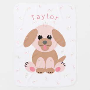 Puppy Dog Cartoon Pastel Personalized Neutral Baby Blanket