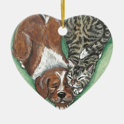 Puppy Dog Cat Kitten Heart Xmas Valentine Ornament