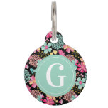 Puppy Dog Cat Pet ID Monogram Initial Floral Pet ID Tag