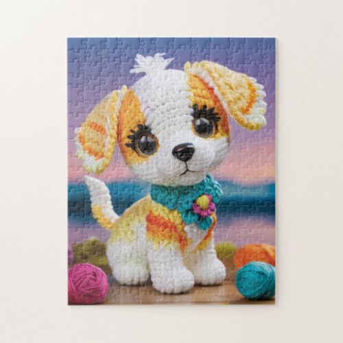 Puppy Dog Colorfully Crocheted Amigurumi For Kids Jigsaw Puzzle