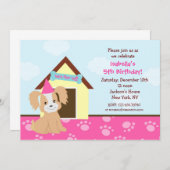 Puppy Dog Custom Birthda Party Invitations girls (Front/Back)