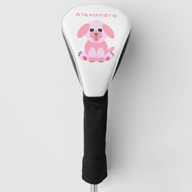 Puppy Dog Cute Cartoon Blush Pink Personalized Golf Head Cover (Front)