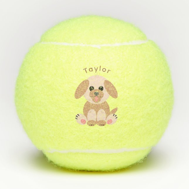 Puppy Dog Cute Cartoon Pastel Neutral Personalized Tennis Balls (Front)