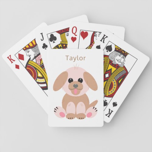 Puppy Dog Cute Cartoon Pastel Personalized Neutral Poker Cards