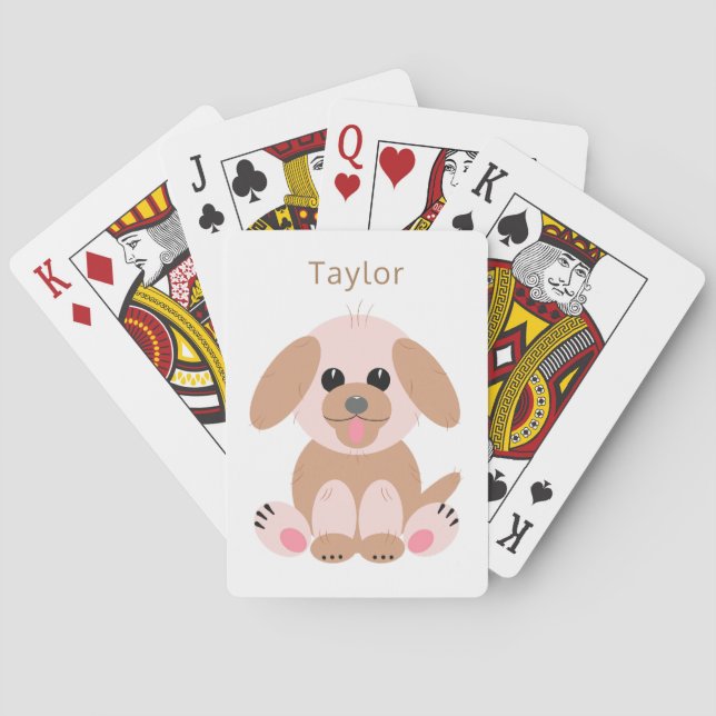 Puppy Dog Cute Cartoon Pastel Personalized Neutral Poker Cards (Back)