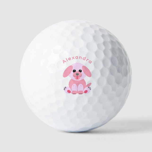 Puppy Dog Cute Cartoon Personalized Blush Pink Golf Balls (Front)