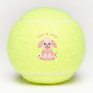 Puppy Dog Cute Cartoon Personalized Blush Pink Tennis Balls