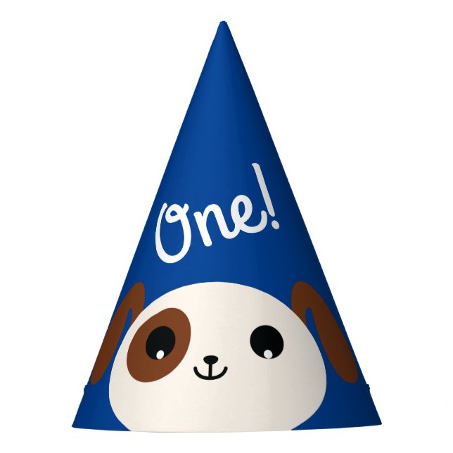 Puppy Dog Cute Colorful 1st Birthday Party Theme Hat (Front)