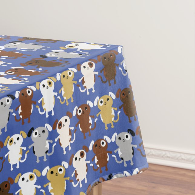 Puppy Dog Cute Colorful 1st Birthday Party Theme Tablecloth (In Situ)
