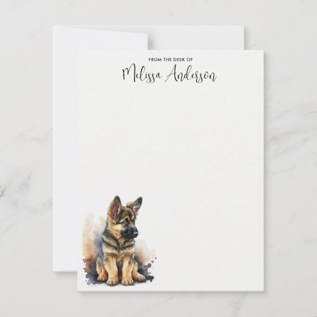 Puppy Dog Cute Personalized German Shepherd Note Card (Front)