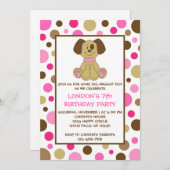 Puppy Dog Dots Pink Birthday Invitations (Front/Back)
