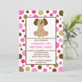 Puppy Dog Dots Pink Birthday Invitations (Standing Front)