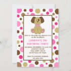 Puppy Dog Dots Pink Birthday Invitations