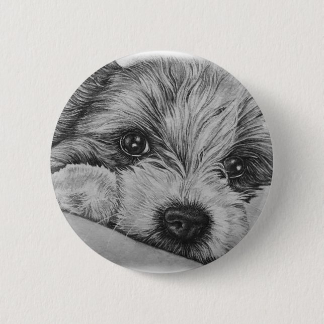 Puppy Dog Drawing of Cute Animal Art Pinback Button (Front)
